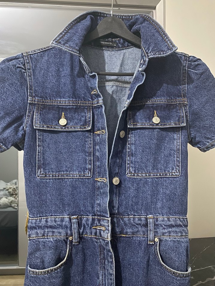 Kadın Kısa Kollu Lacivert kot Tulum - Görsel 3