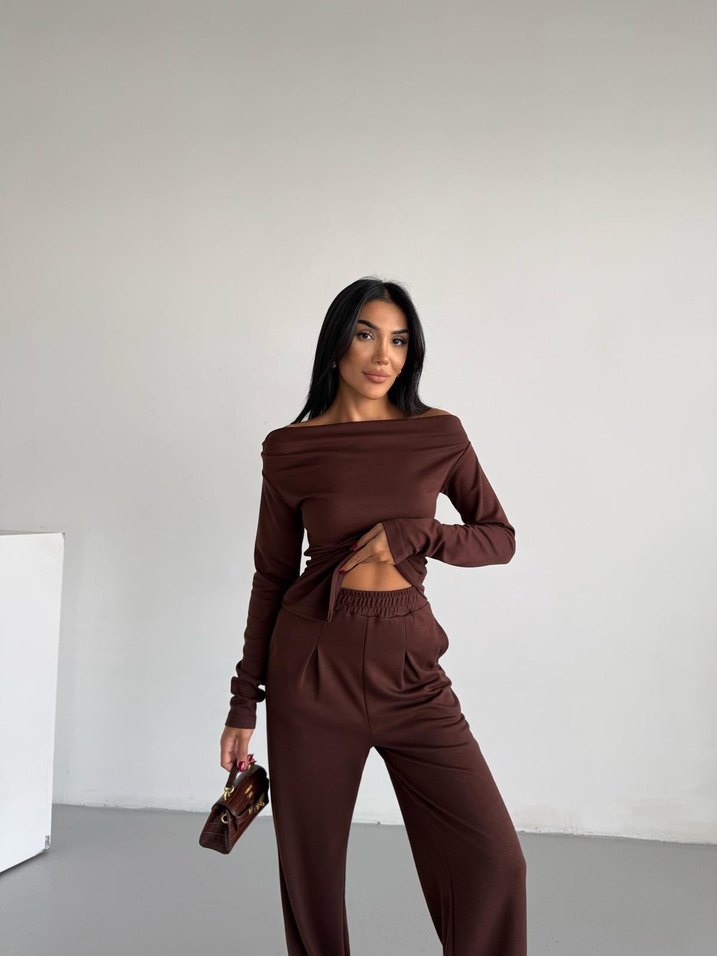 Uzun Kol Kahverengi Kadın Takım - Görsel 2