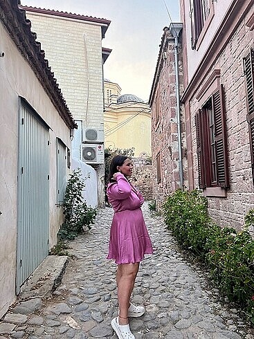 l Beden pembe Renk Anvelop Saten Elbise