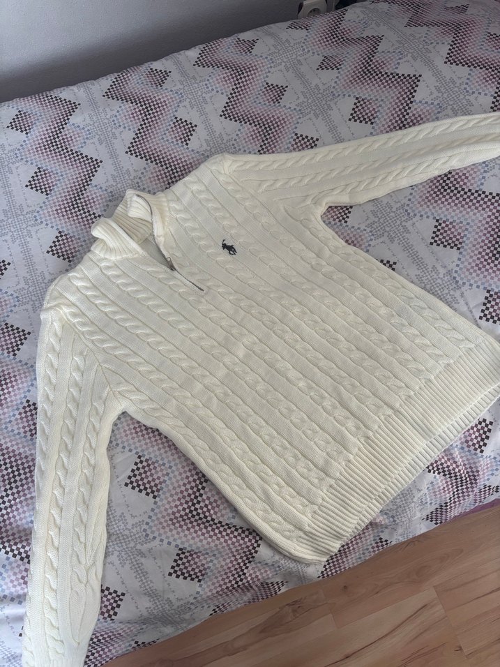 Beyaz Polo Ralph Lauren Yarım Fermuarlı Kazak - Görsel 3