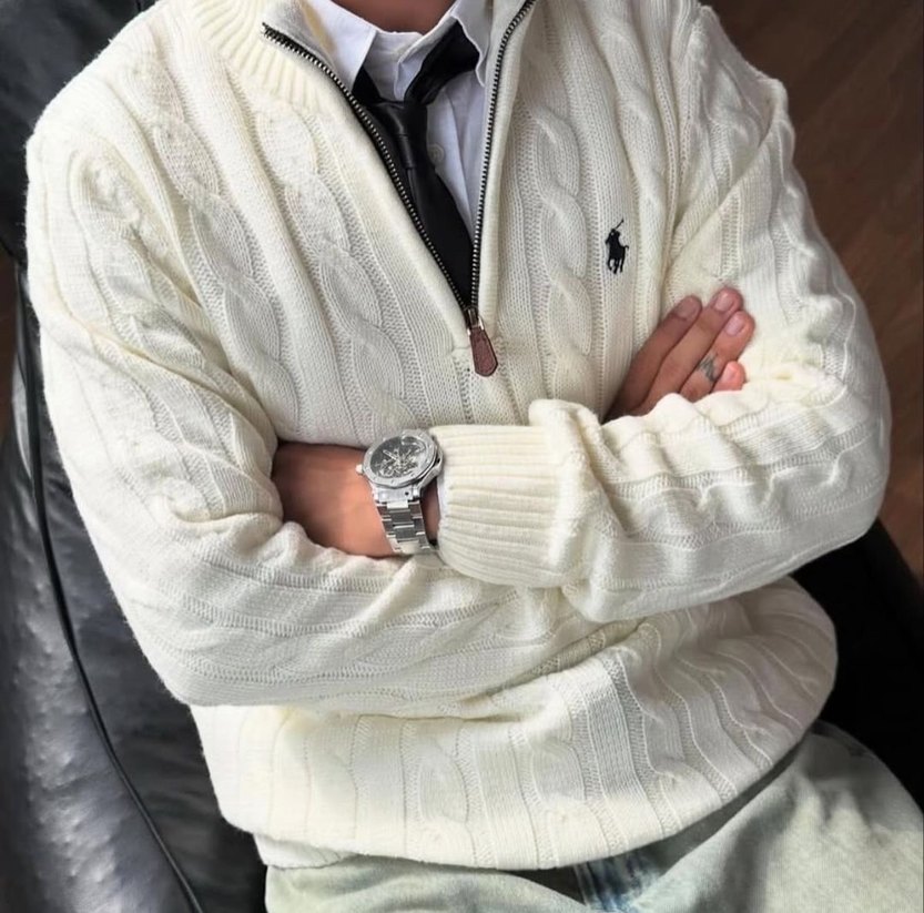 Beyaz Polo Ralph Lauren Yarım Fermuarlı Kazak - Görsel 2