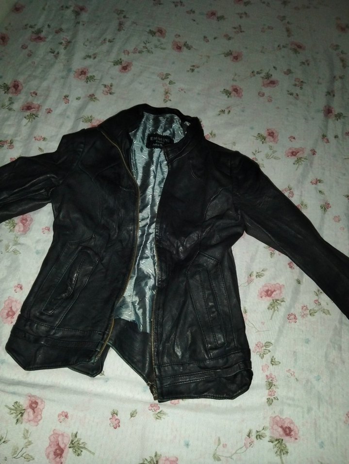 Kadın Siyah Deri Biker Ceket - Görsel 2