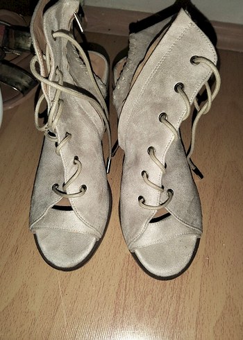 Kahverengi Süet Yılan Desenli Topuklu Kadın Sandalet - Görsel 7