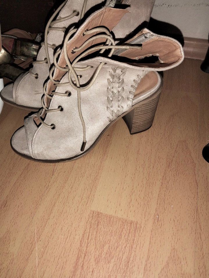 Kahverengi Süet Yılan Desenli Topuklu Kadın Sandalet - Görsel 5