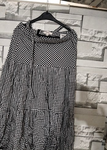 Kadın Siyah Kareli Uzun Pilili Keten Etek - Görsel 2