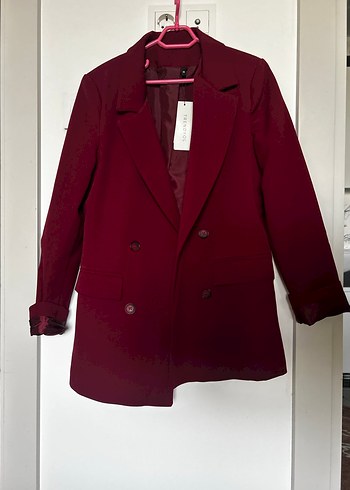 Bordo Düğmeli Kadın Blazer Ceket - Görsel 3