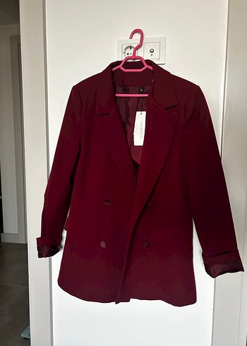 Bordo Düğmeli Kadın Blazer Ceket - Görsel 2