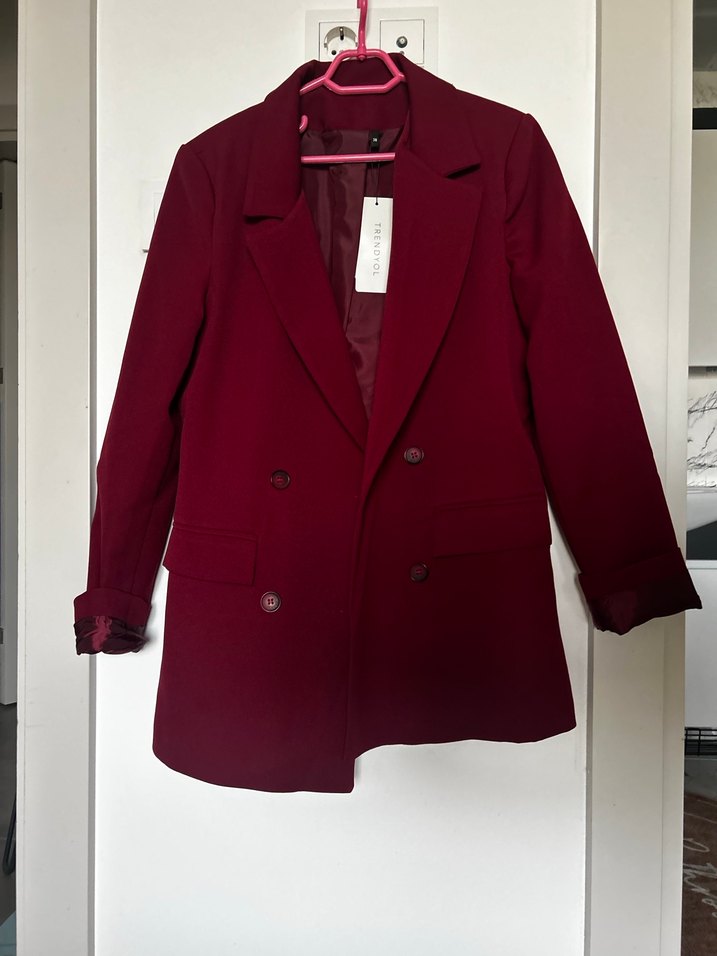 Bordo Düğmeli Kadın Blazer Ceket - Görsel 3