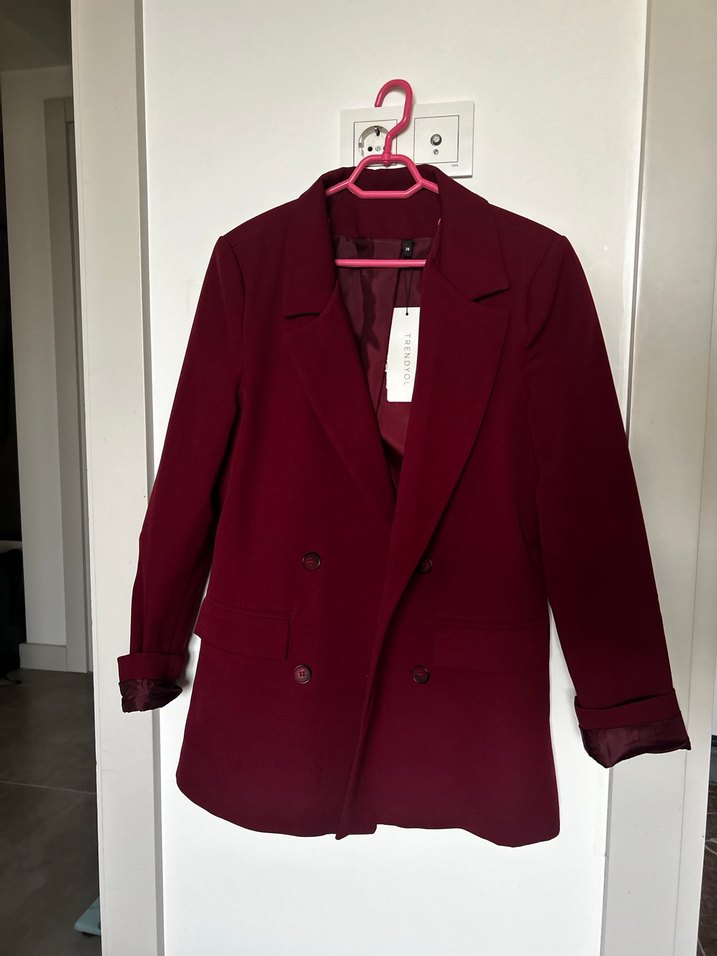 Bordo Düğmeli Kadın Blazer Ceket - Görsel 2
