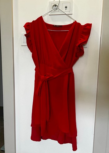 Kırmızı Drapeli Midi Kadın Elbise - Görsel 2