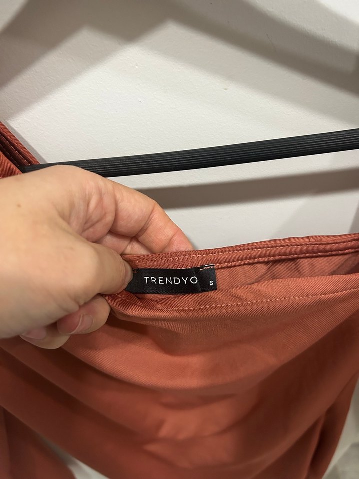 Tarçın rengi Drapeli Straplez Kadın Bluz - Görsel 3