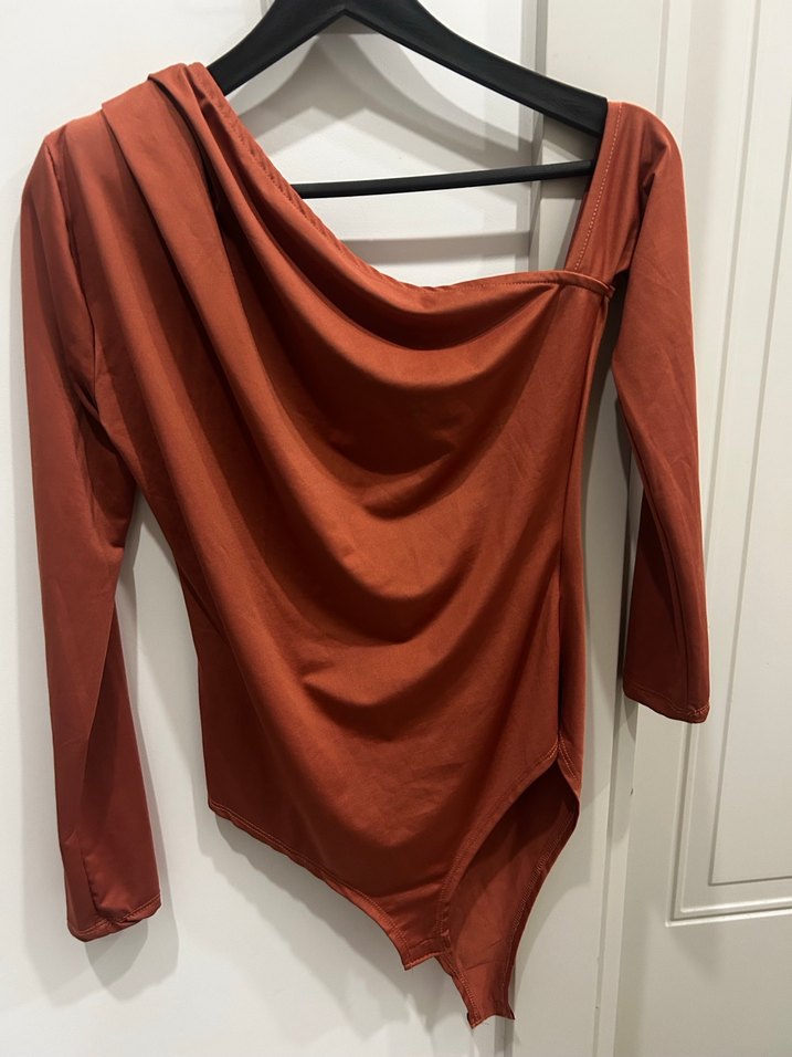 Tarçın rengi Drapeli Straplez Kadın Bluz - Görsel 2