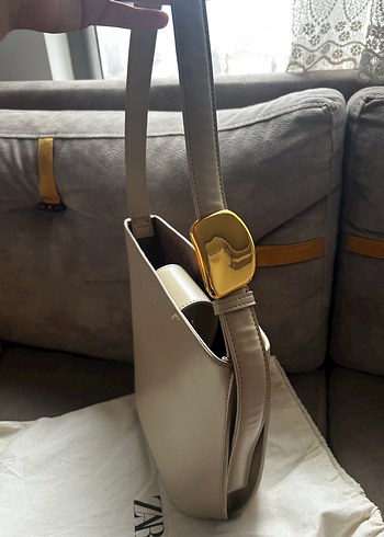 Zara Bej Deri Minimalist bucket Kadın Çanta - Görsel 8