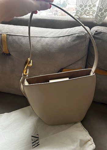 Zara Bej Deri Minimalist bucket Kadın Çanta - Görsel 2