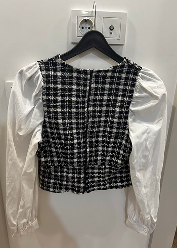 Uzun Kollu, V Yakalı tüvit Kadın Bluz - Görsel 3