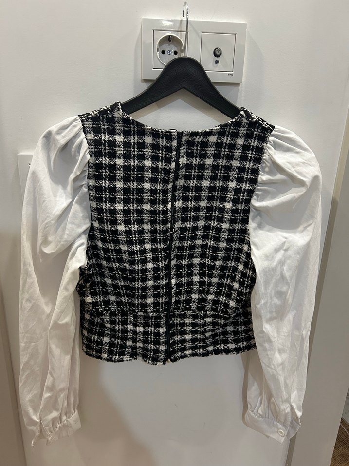 Uzun Kollu, V Yakalı tüvit Kadın Bluz - Görsel 3