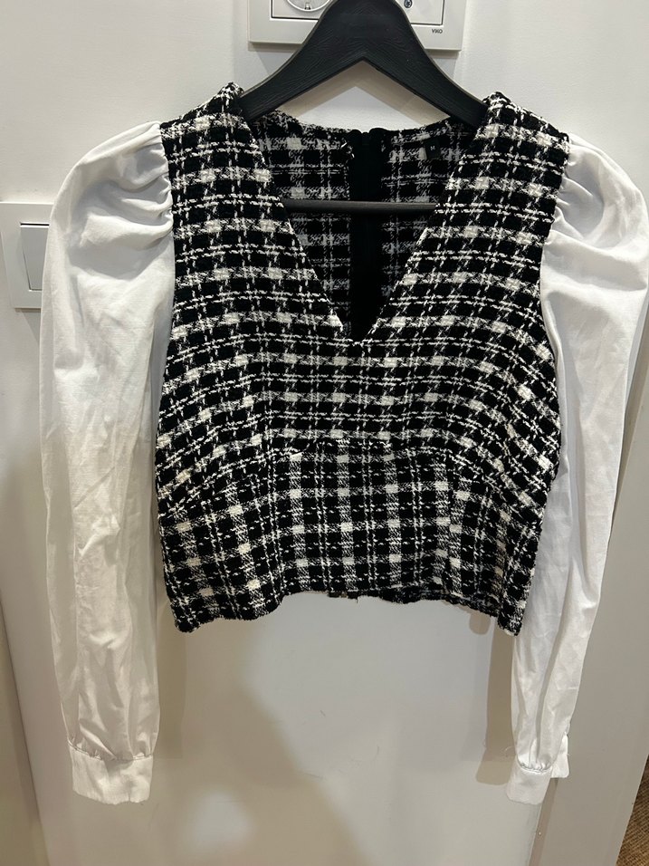 Uzun Kollu, V Yakalı tüvit Kadın Bluz - Görsel 2