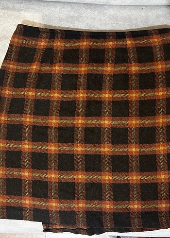 Düğmeli Kahverengi Ekose Midi Etek - Görsel 3