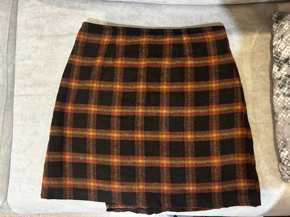 Düğmeli Kahverengi Ekose Midi Etek - Görsel 3