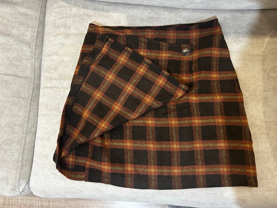 Düğmeli Kahverengi Ekose Midi Etek - Görsel 2