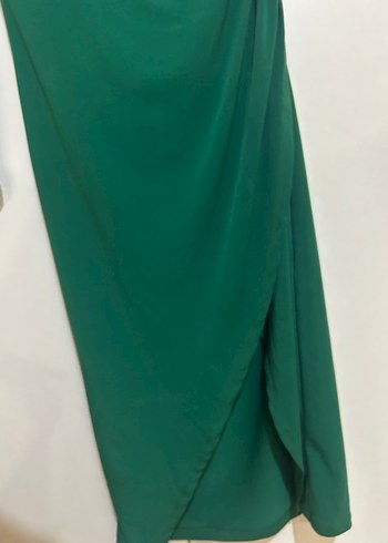 Tek Kollu Drapeli Uzun Yeşil Abiye Elbise - Görsel 7
