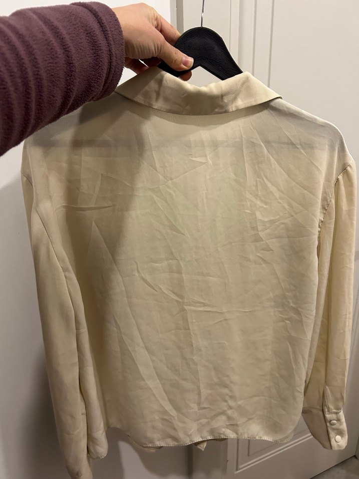 Bej Düğmeli Uzun Kollu  Gömlek - Görsel 2