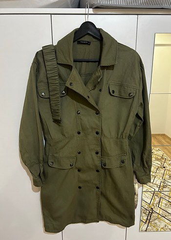 Haki Kadın Kemerli yakalı elbise - Görsel 4