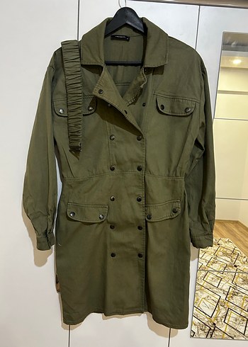 Haki Kadın Kemerli yakalı elbise - Görsel 5