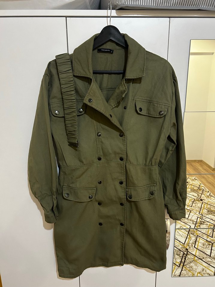 Haki Kadın Kemerli yakalı elbise - Görsel 4