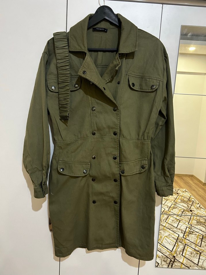 Haki Kadın Kemerli yakalı elbise - Görsel 5