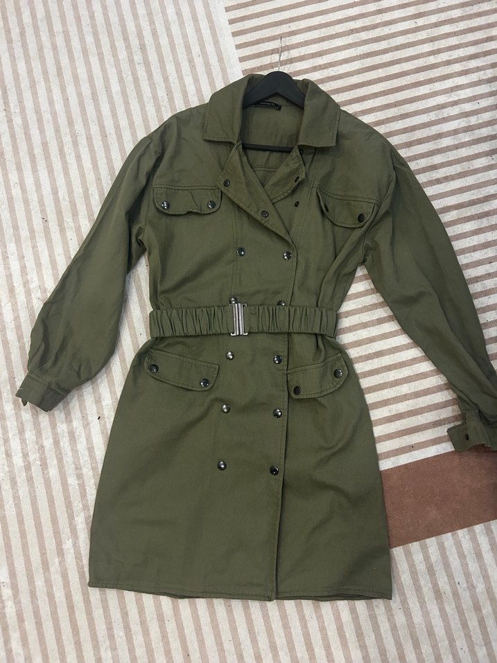 Haki Kadın Kemerli yakalı elbise - Görsel 2