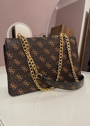 Guess Kahverengi Desenli Kadın Deri Omuz Çantası - Görsel 4