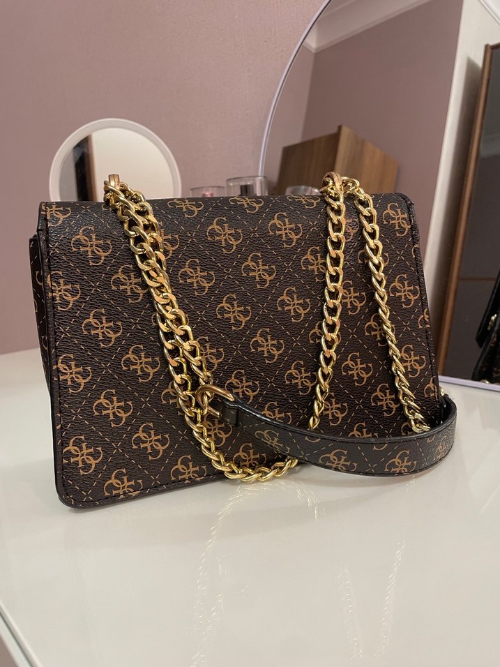 Guess Kahverengi Desenli Kadın Deri Omuz Çantası - Görsel 4