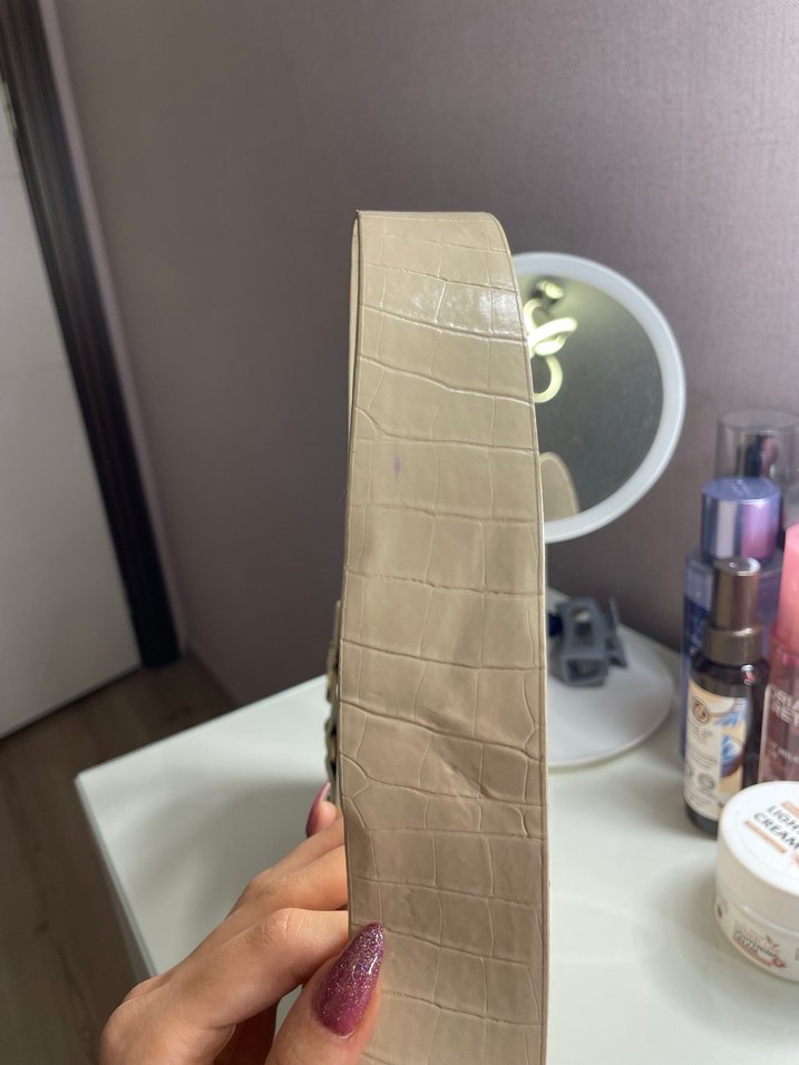 Bej Deri Yılan Desenli Tokalı Kadın Çanta - Görsel 2