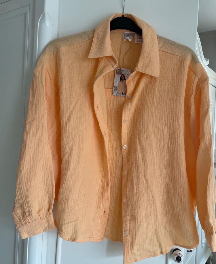 Bej Düğmeli Keten Kadın Gömlek - Görsel 2