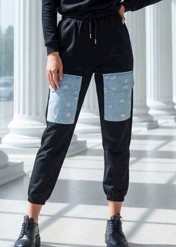 Siyah Kemerli Oversize Kot Pantolon - Görsel 3