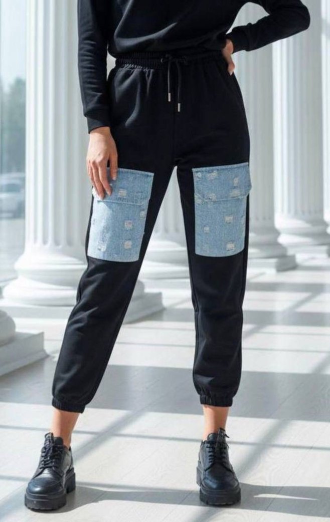 Siyah Kemerli Oversize Kot Pantolon - Görsel 3