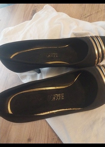 gold rengi Tokalı Siyah Kadın Dolgu Topuklu Stiletto - Görsel 4