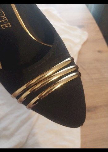 gold rengi Tokalı Siyah Kadın Dolgu Topuklu Stiletto - Görsel 3