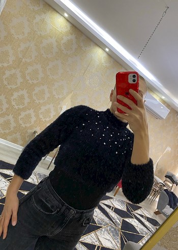 Kadın Siyah tüylü kazak - Görsel 3