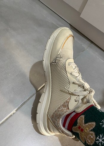 Bej Bağcıklı Kadın Spor Ayakkabı - Görsel 5