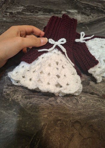 Bordo Vintage Örgü Kadın Eldiven - Görsel 2