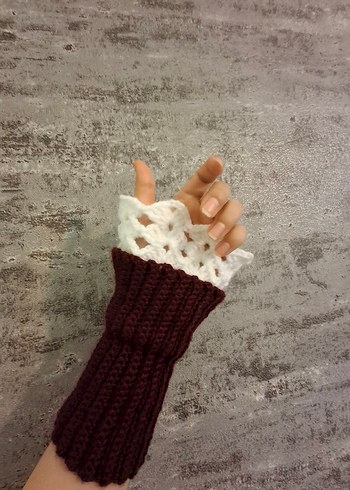 Bordo Vintage Örgü Kadın Eldiven - Görsel 4