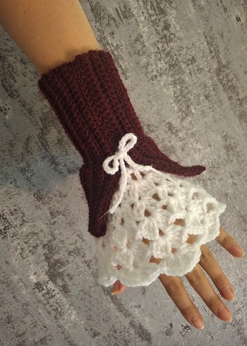 Bordo Vintage Örgü Kadın Eldiven - Görsel 3