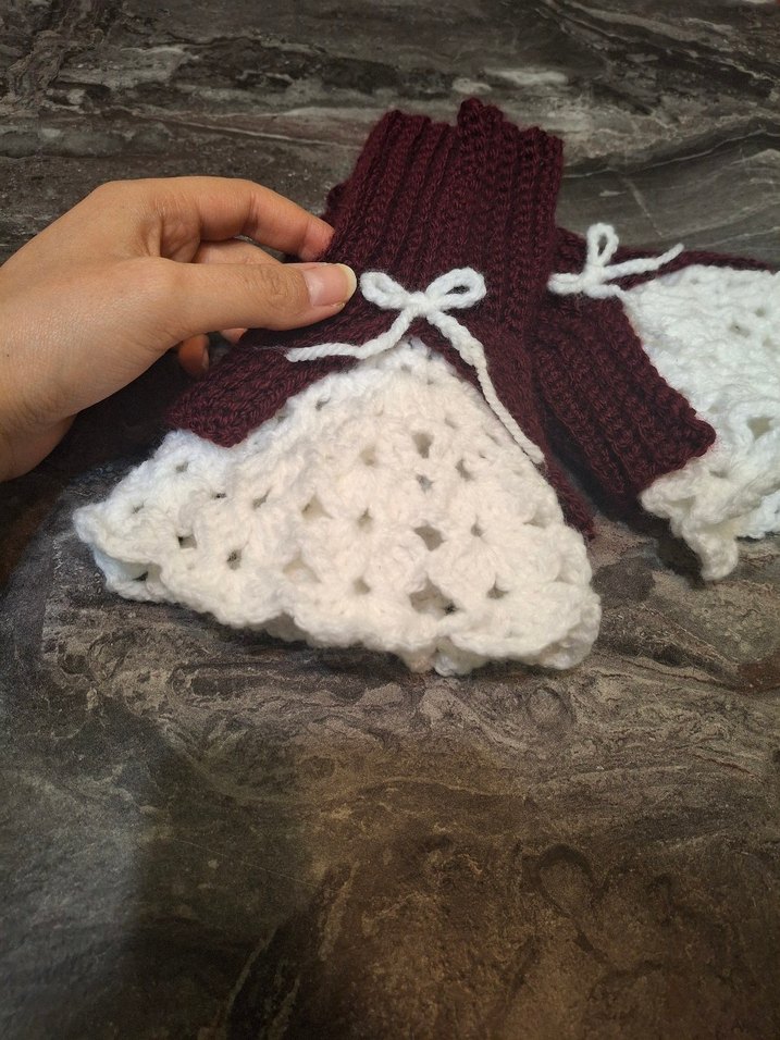 Bordo Vintage Örgü Kadın Eldiven - Görsel 2