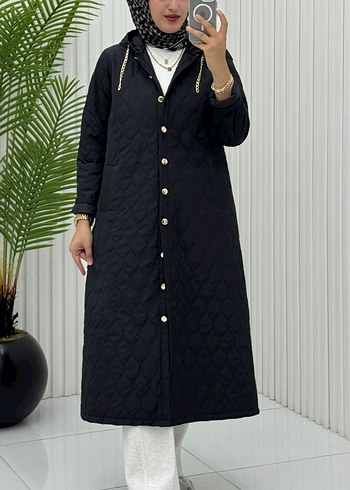 Düğmeli Uzun Kadın Kışlık Mont - Görsel 5