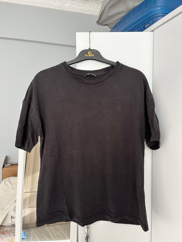 Düğmeli Siyah Basic Hamile Tişörtü - Görsel 2