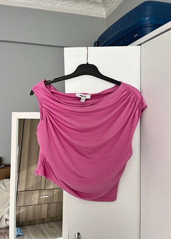 Pembe V Yaka Drapeli bluz - Görsel 2