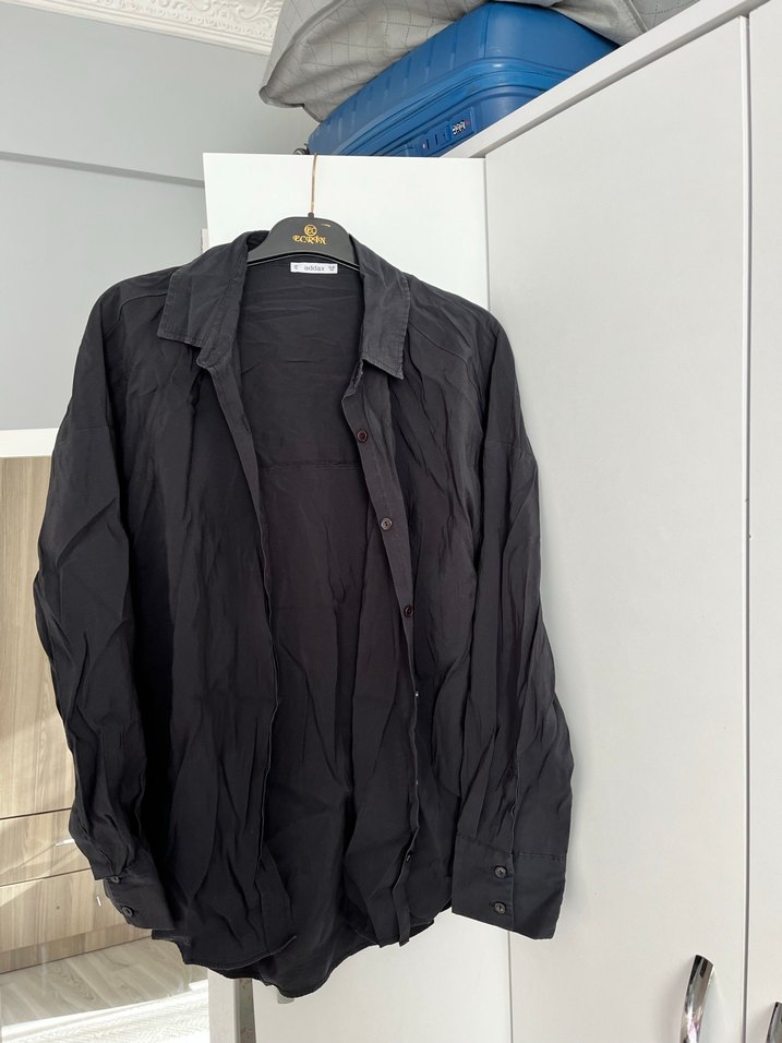 Erkek Siyah Keten Uzun Kollu Gömlek - Görsel 3