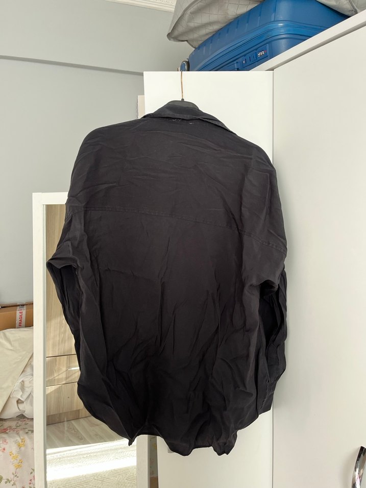 Erkek Siyah Keten Uzun Kollu Gömlek - Görsel 2